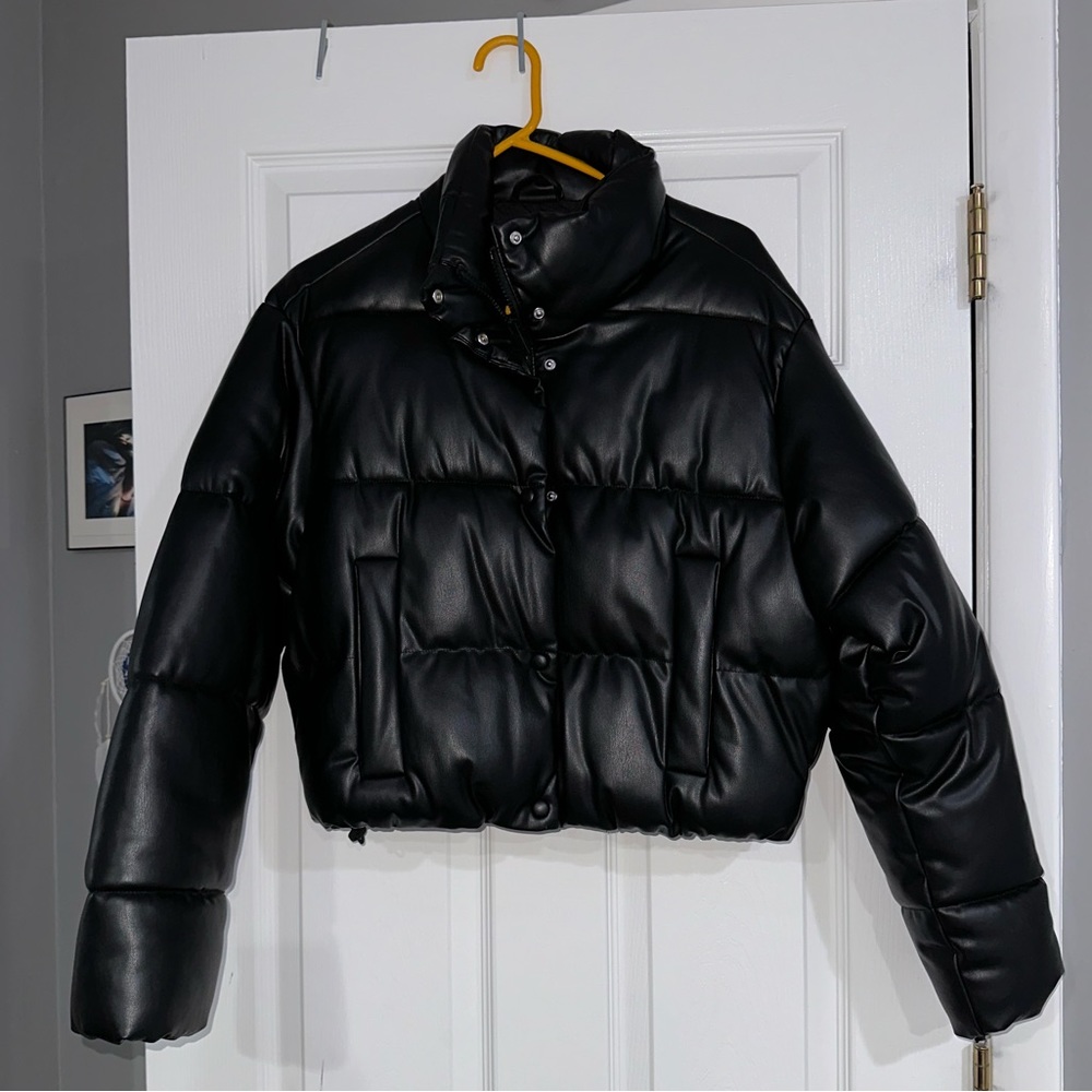 ZARA Faux Leather Puffer Jacket